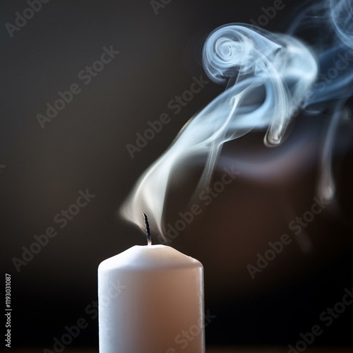 close up of single candle being blown out with beautiful smoke