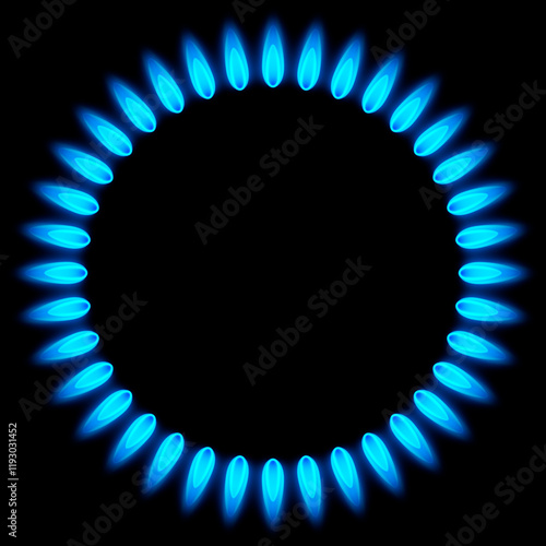 Fotografie Propane butane gas flames on cooker hobs - top view