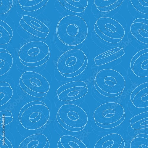 Mechanical engineering drawings on blue background. Cutter, assembly tool with replaceable multi-faceted plate. Technical Design. Cover. Blueprint. Vector illustration.