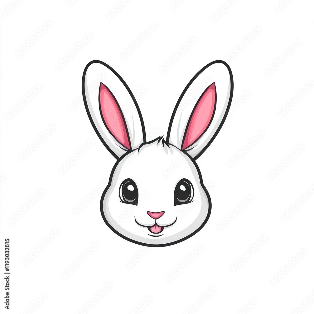Cute white rabbit face, happy expression, isolated, digital illustration, children's book Cute white rabbit face, happy expression, isolated, digital illustration, children's book