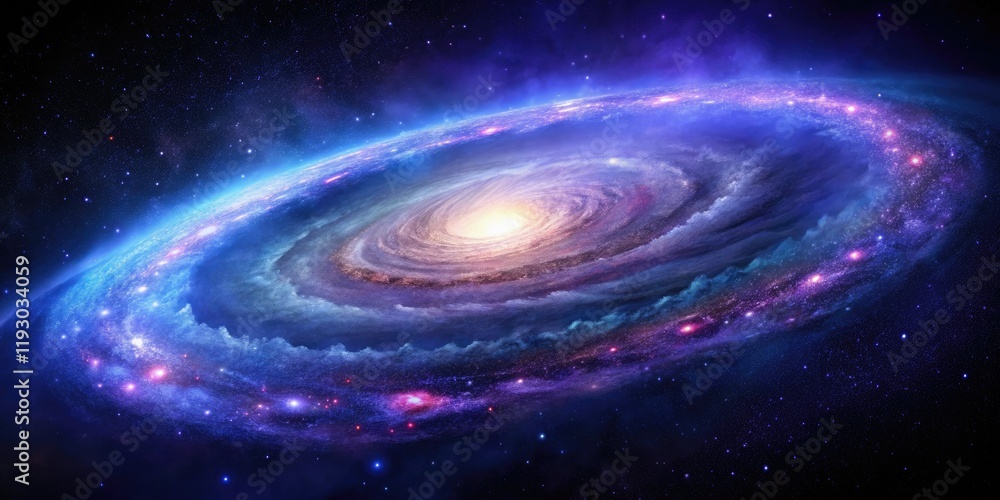 Obraz premium A majestic spiral galaxy with vibrant purple and blue hues against the blackness of space, astronomical object, galaxy, star cluster