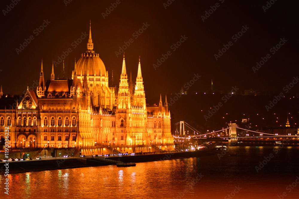 Obraz premium Hungary's Parliament building in Budapest by the Danube river