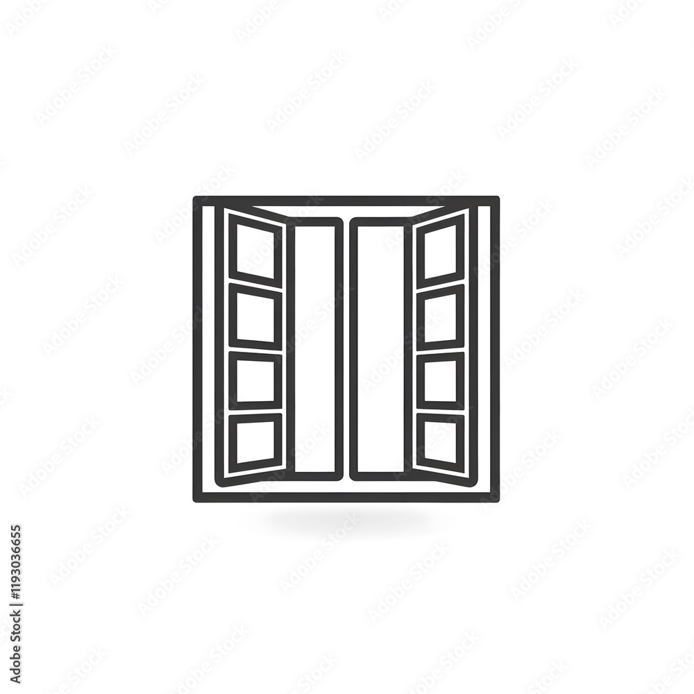 Minimalist open window icon with clean lines, symbolizing openness, transparency, and ventilation Minimalist open window icon with clean lines, symbolizing openness, transparency, and ventilation