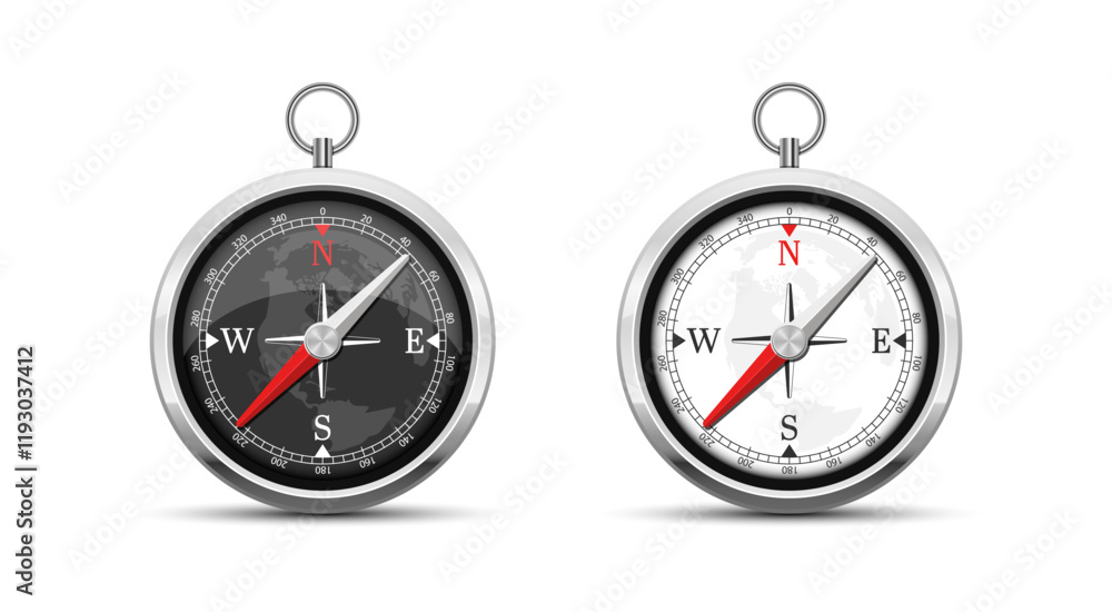 Naklejka premium Realistic Compass Designs with Globe Background Vector Illustration