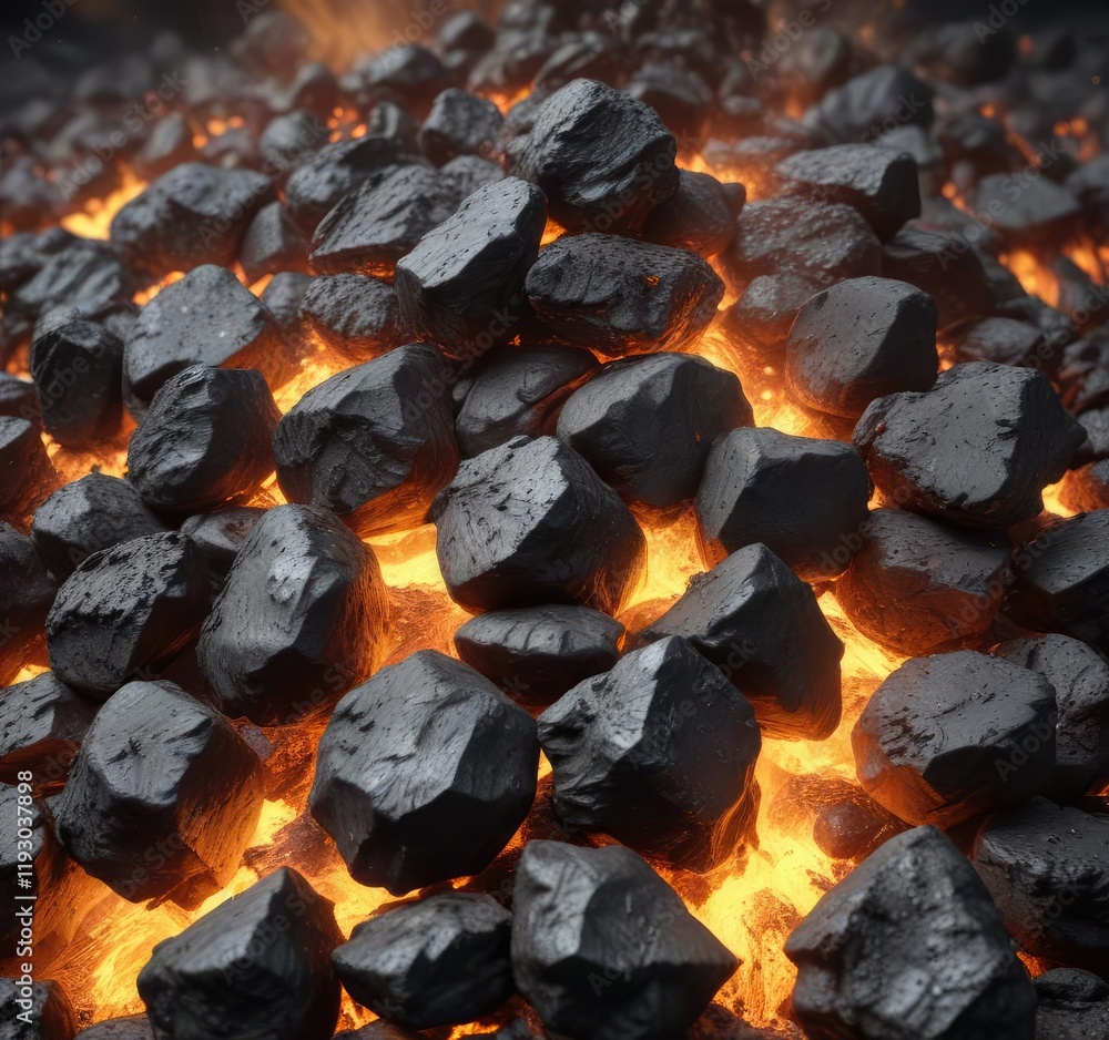 A pile of smoldering coal with a warm golden glow from the embers, darkening shadow, warm glow A pile of smoldering coal with a warm golden glow from the embers, darkening shadow, warm glow