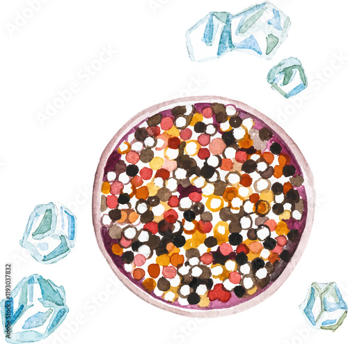 Watercolor painted caviar. Hand drawn fresh seafood design element isolated on white background.