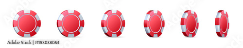 Red Casino Poker Chips 3D Vector Illustration Set