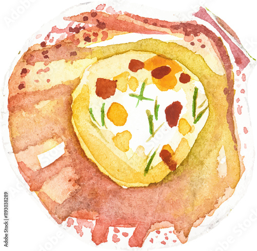 Watercolor painted scallop. Hand drawn fresh seafood design element isolated on white background.