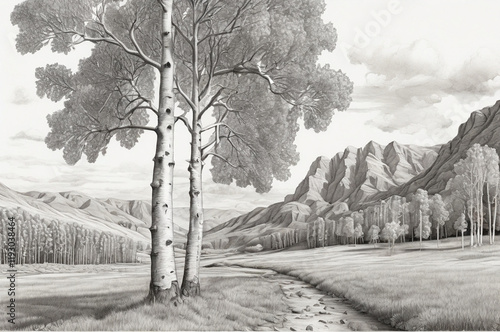 Aspen Tree Populus tremuloides Style pencil art photo