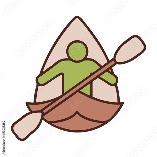 Canoeing icon paddler in kayak with oars against abstract background