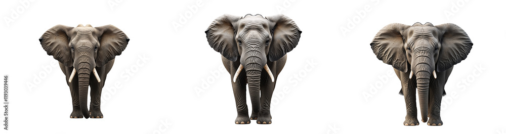 Fototapeta premium Collection of elephant isolated on a white background as transparent PNG 