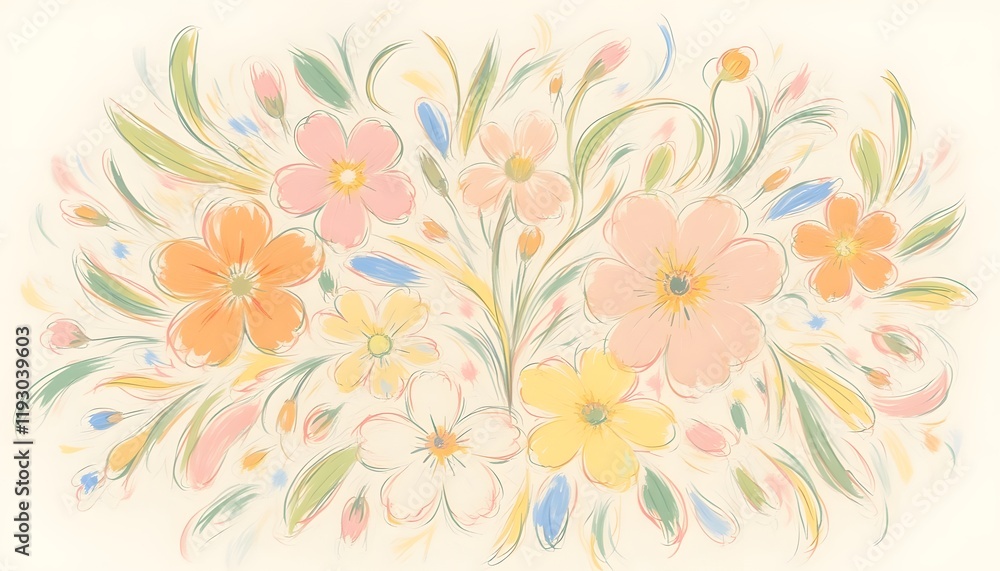 Pastel Floral Bouquet: Delicate Brushstrokes and Whimsical Design Pastel Floral Bouquet: Delicate Brushstrokes and Whimsical Design