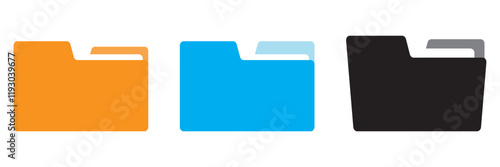 Different folder icon set, opened and closed folders collection. Computer folder.