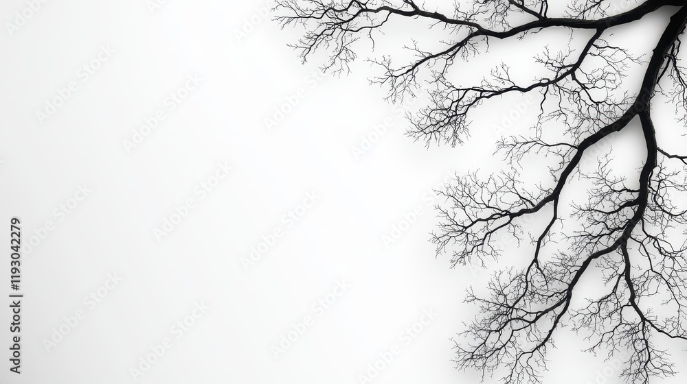 Fototapeta premium Black and White Silhouette of a Tree Branch Against a Minimalist Background with Soft Borders