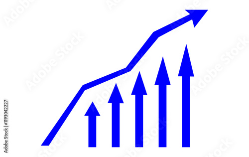 A vector icon of an upward arrow with a rising graph symbolizes sales growth, representing increased performance, progress, and success in business or marketing strategies.