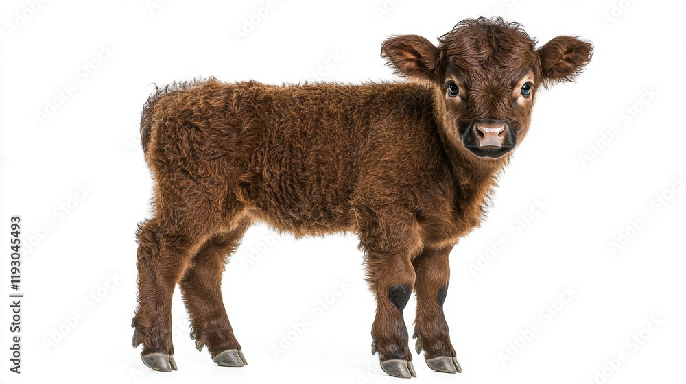 Adorable Brown Calf Standing on White Background with Soft Fur Adorable Brown Calf Standing on White Background with Soft Fur