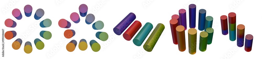 3D plastic cylinder graphic set colorful column infographic report data design, acrylic pillar steps. Marketing finance analysis business presentation abstract geometric tube objects. 3D cylinder icon 3D plastic cylinder graphic set colorful column infographic report data design, acrylic pillar steps. Marketing finance analysis business presentation abstract geometric tube objects. 3D cylinder icon