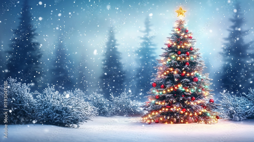 Snowy Christmas tree forest night Snowy Christmas tree forest night
