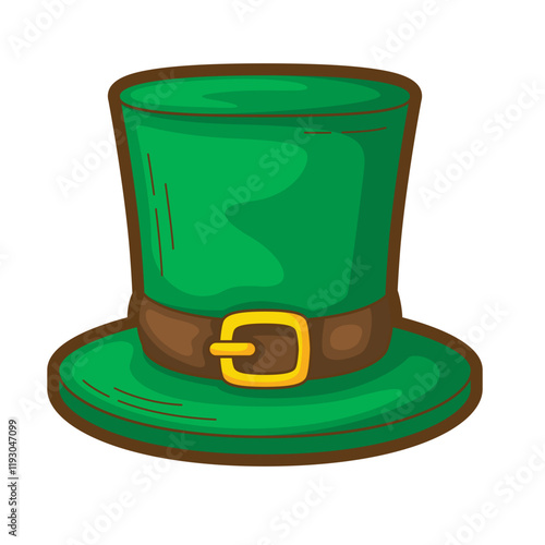 Green top hat with a brown belt and gold buckle, perfect for St. Patrick's Day events or whimsical costume parties