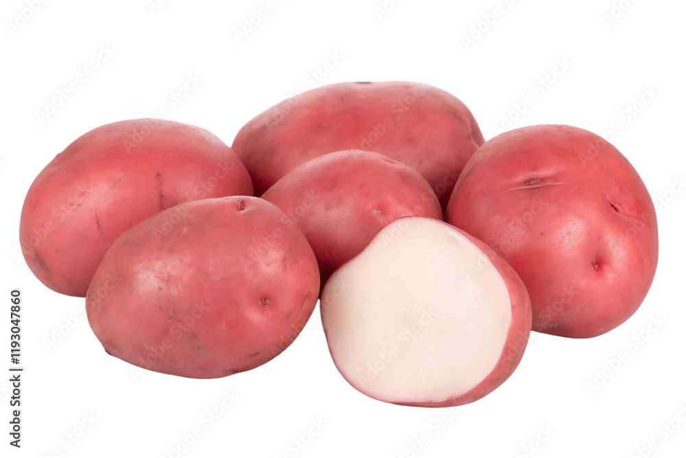 perfect group of raw red potatoes isolated on white background PNG.AI GENERATED perfect group of raw red potatoes isolated on white background PNG.AI GENERATED