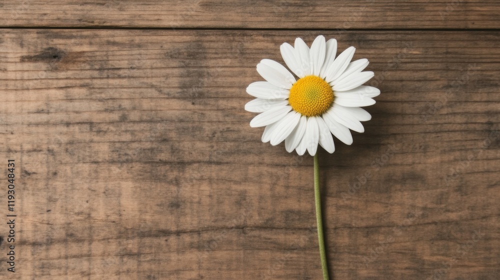 Obraz premium Single daisy on rustic wooden background.