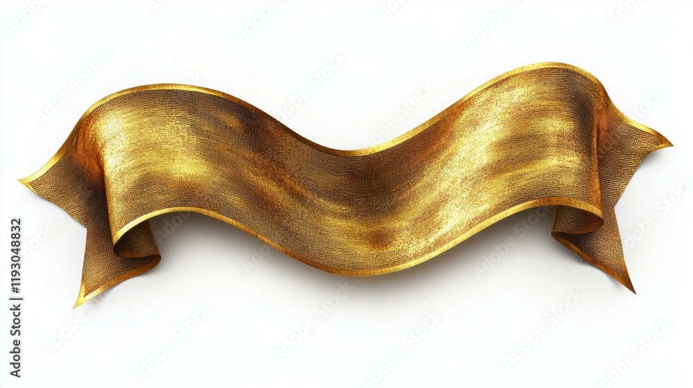 Obraz premium Shimmering Golden Ribbon with Elegant Curves on White Background