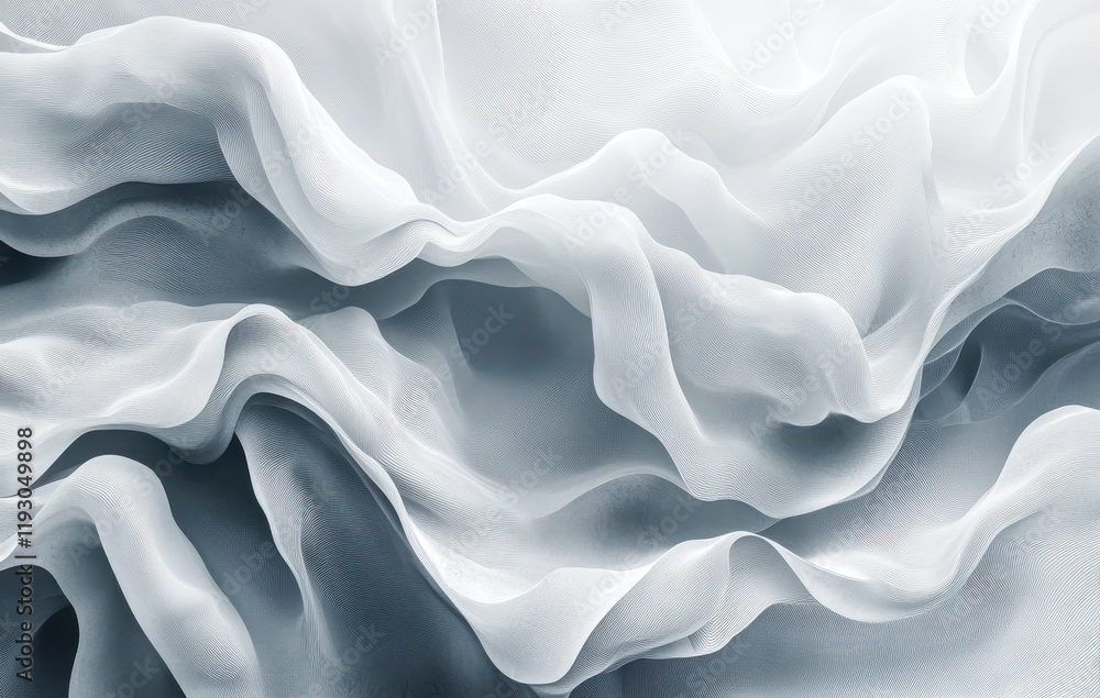 Fototapeta premium Soft Flowing Fabric Abstract Texture with Gentle Waves and Layers in Light Gray and White Tones Highlighting Elegance and Movement for Background or Design Use