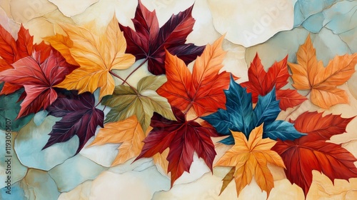 Wallpaper Mural Autumn's touch paints vibrant maple leaves against a pristine canvas. Torontodigital.ca