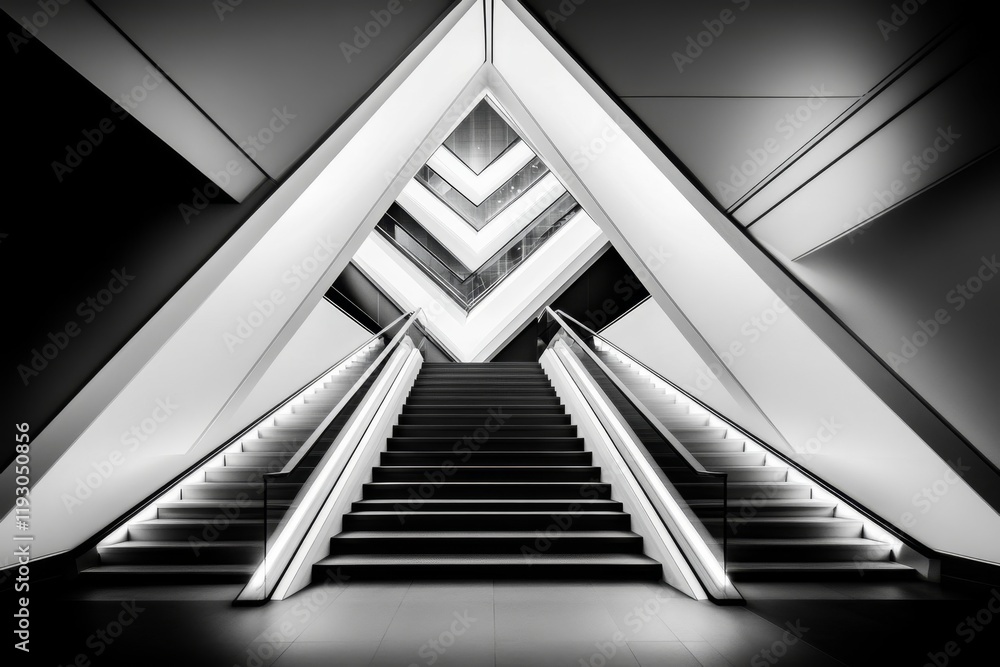 Obraz premium A geometric representation of the pyramid staircase, with clean lines and contrasting tones to highlight its symmetry