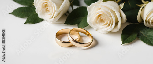 wedding invitation with rings and roses