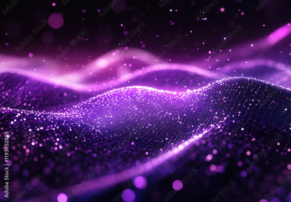 Fototapeta premium Stunning Abstract Background of Glittering Particles Over Soft Purple Waves Creating a Dreamy and Ethereal Atmosphere for Various Visual Applications