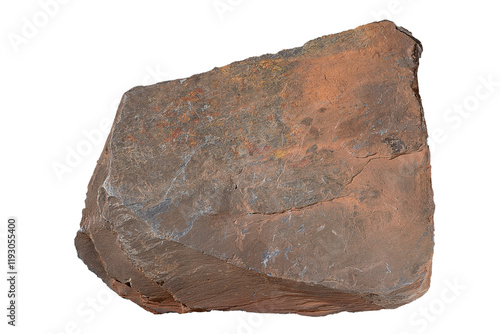 A rock specimen with a distinctive layered surface on a transparent background. Close up.