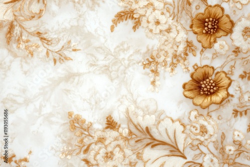 A close-up of vintage wallpaper with intricate paisley designs in soft cream and gold hues