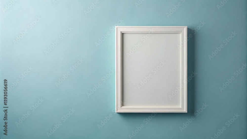 A simple white frame on a light blue wall, ready for your design or artwork A simple white frame on a light blue wall, ready for your design or artwork