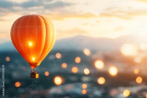 A hot air balloon floating under the midday sun, with vibrant UV-reactive colors glowing on its fabric photo