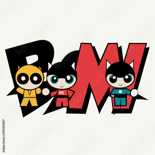 t shirt Design a lineup of chibi superheroes with capes and dramatic poses