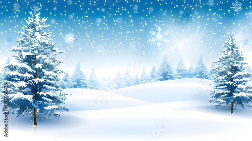 Wallpaper Mural Vector Christmas Background with Snow and Trees, Blue Sky, and White Snowflakes Falling to the Ground. Illustration of a Winter Landscape with a Pine Forest, Simple Yet Detailed and High-Resolution Ve Torontodigital.ca