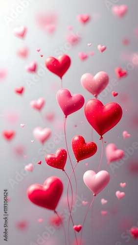 Floating Heart Balloons Romantic Valentines Day Celebration photo