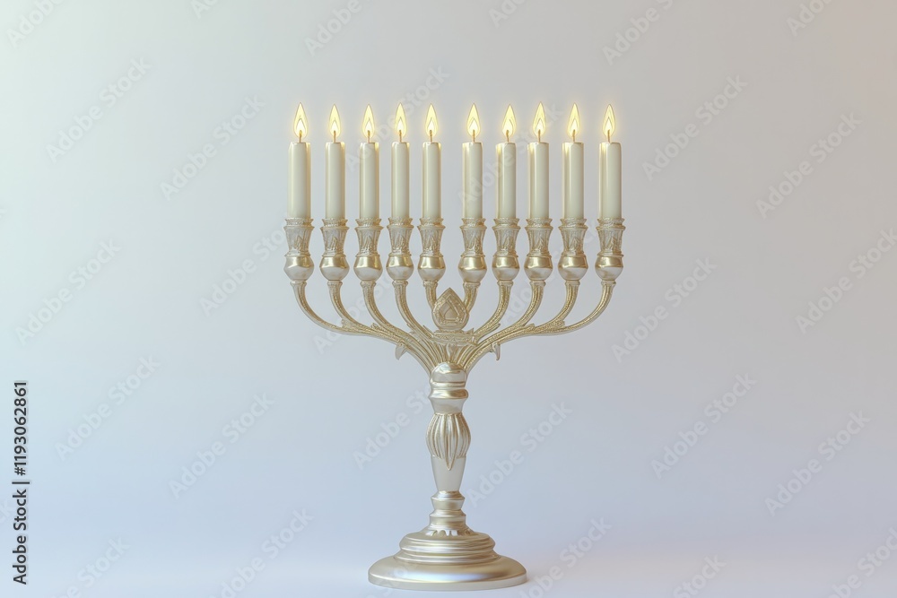 Fototapeta premium Elegant menorah with glowing candles showcases tradition and cel