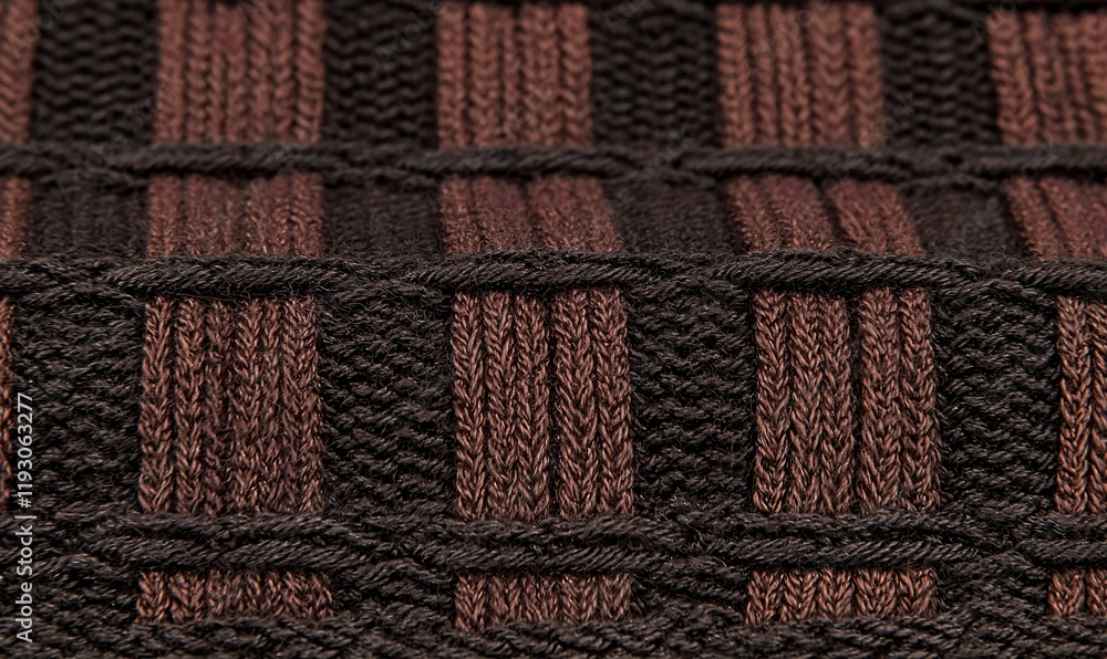 Fototapeta premium Close-up brown knitted textile texture background.