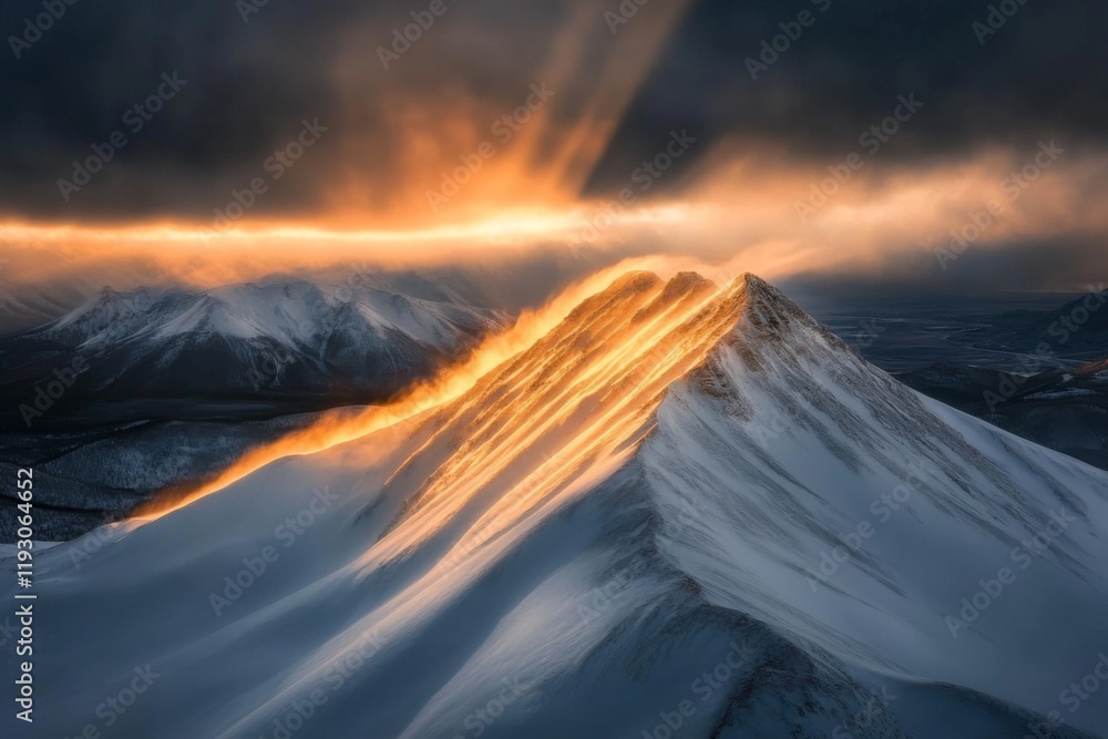 A mountaintop view bathed in strong UV sunlight, with snow-capped peaks sparkling under the intense rays