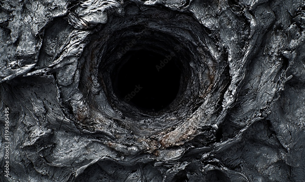 Obraz premium Dark circular hole in rough textured surface, abyss, mystery, abstract background.