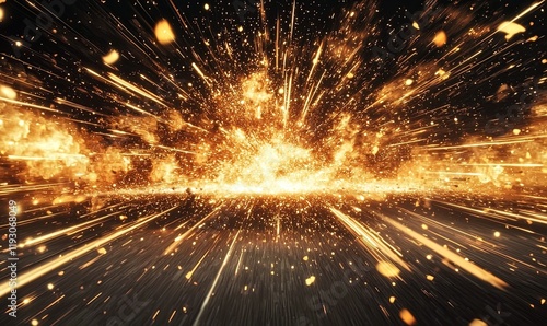 Fiery sparks exploding from ground on dark background, ideal for action scenes.