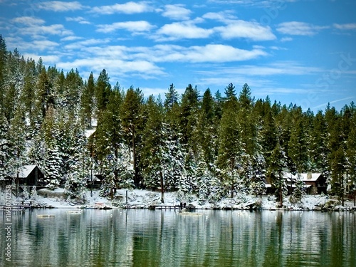 Cabins along Zephyr Cove of Lake Tahoe in a Lighter Scene photo