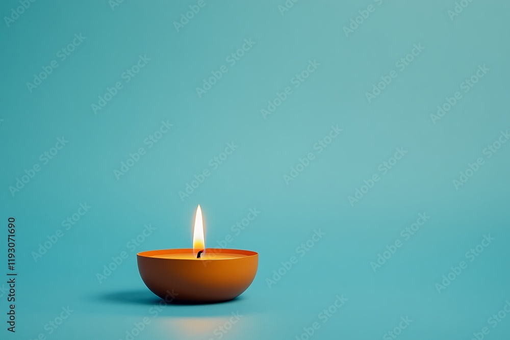 Single Orange Candle on Teal Background, Ideal for Spiritual Stock Photography Single Orange Candle on Teal Background, Ideal for Spiritual Stock Photography