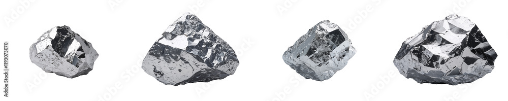Fototapeta premium Collection of Platinum ore chunk isolated on a white background as transparent PNG