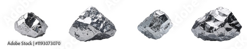 Collection of Platinum ore chunk isolated on a white background as transparent PNG
