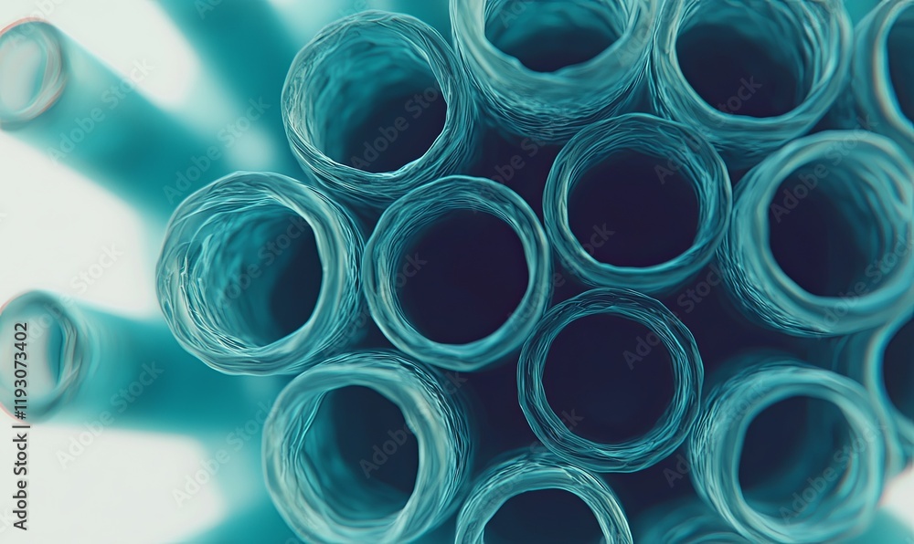 Microscopic view of teal blue tubes, abstract science background. Microscopic view of teal blue tubes, abstract science background.