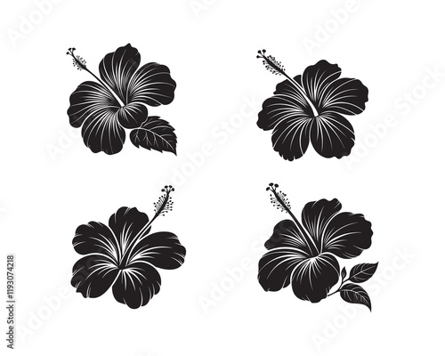 A hibiscus flower silhouette is a simplified, dark outline of the hibiscus flower, often used in art, design, and crafts. It highlights the distinctive shape of the hibiscus, including its large, five