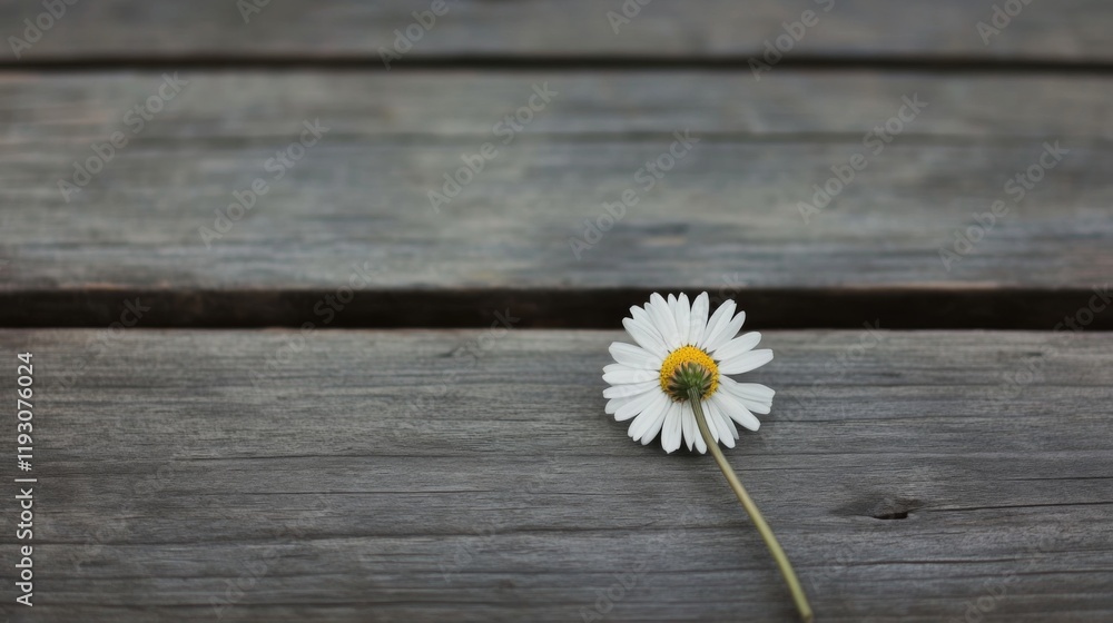 Obraz premium Single daisy on rustic wooden surface.